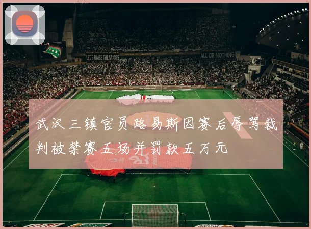 武汉三镇官员路易斯因赛后辱骂裁判被禁赛五场并罚款五万元